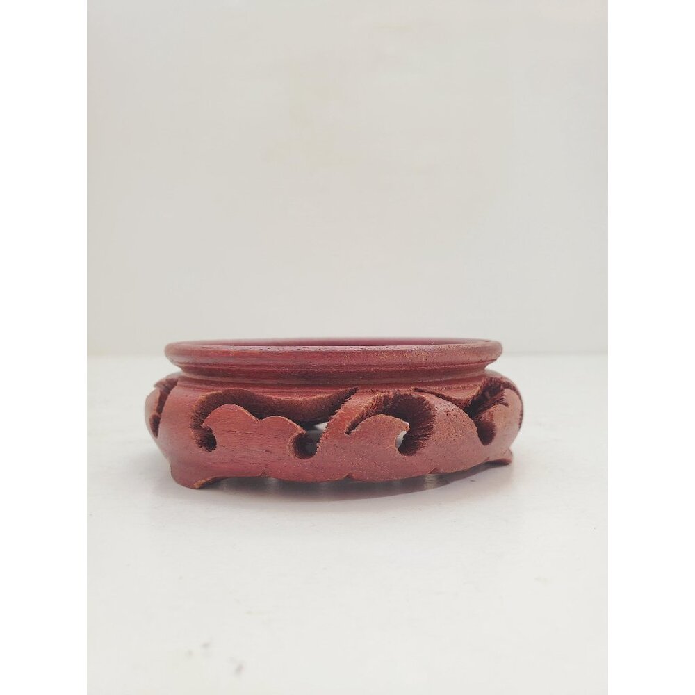 Vintage Chinese Hardwood Carved Wood Stand 3" inside Diameter Vintage/Chinese